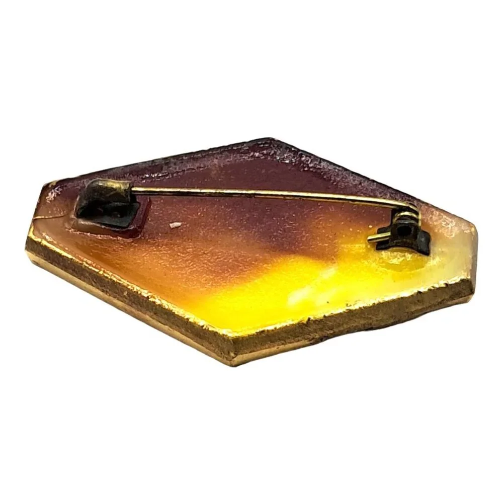 Czech‎ Glass Brooch Caramel Swirl Gold Tone Vintage Costume Jewelry